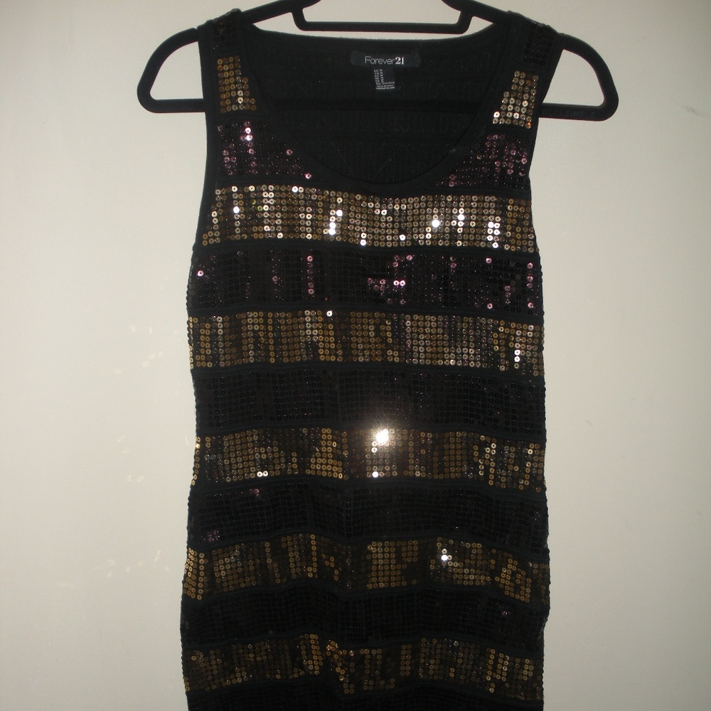 Black & Gold Sequin Tank Dress